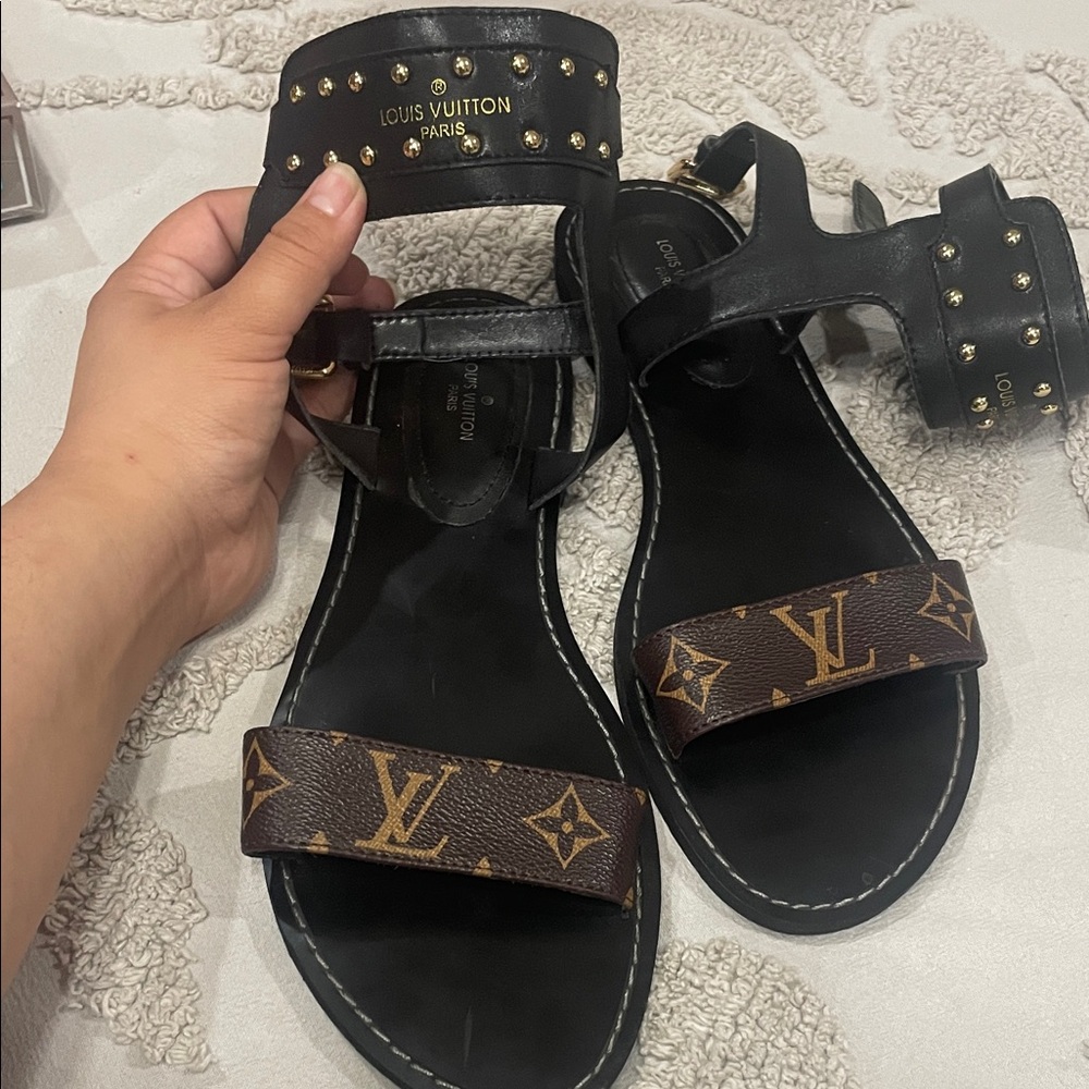 Louis Vuitton Black and Brown Monogram Sandals